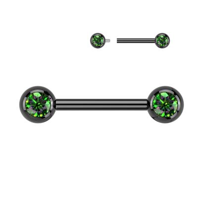 Černý piercing do bradavky TITAN, čiré zirkony