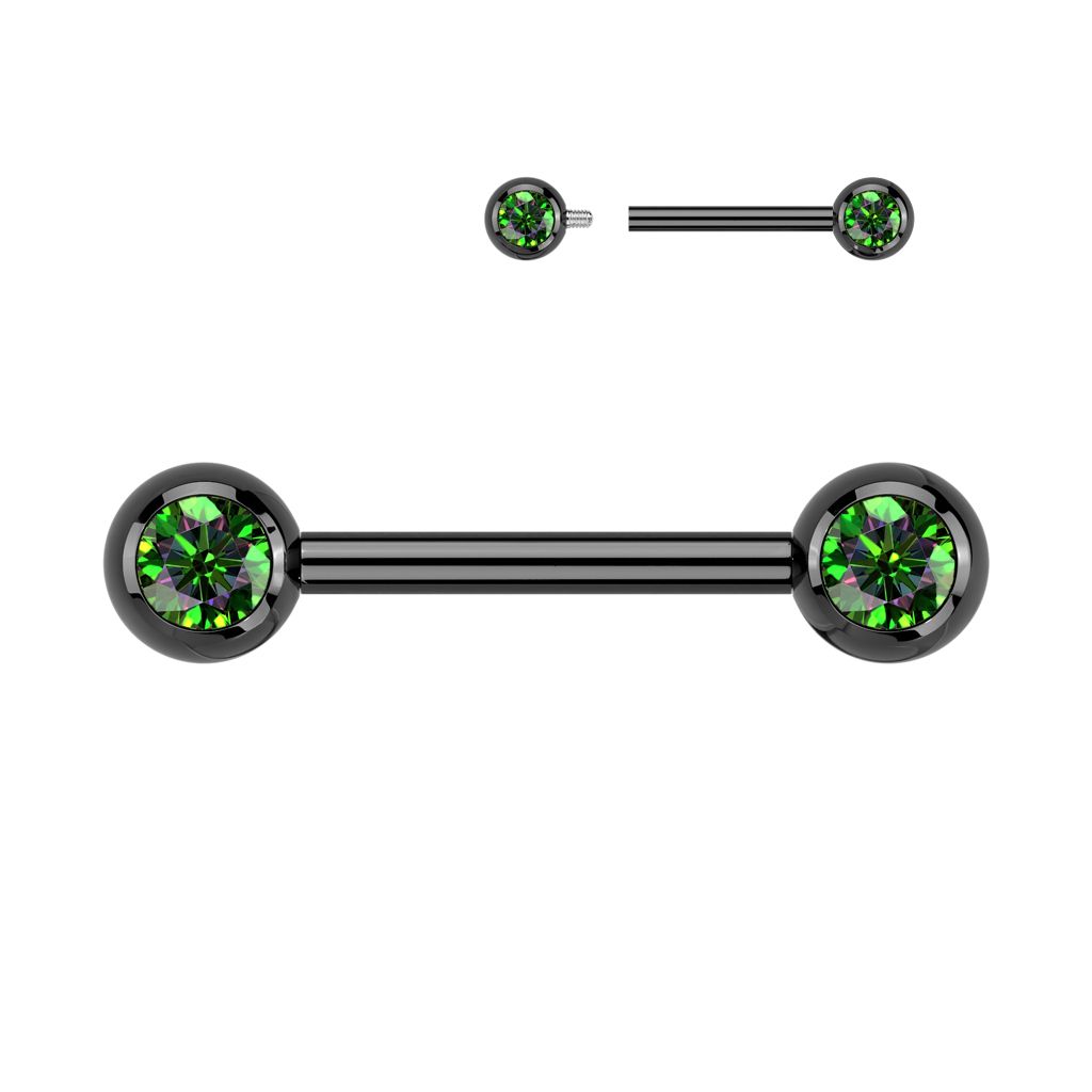 MARRE Černý piercing do bradavky TITAN, čiré zirkony