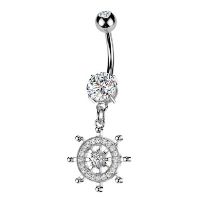 Visací piercing do pupíku kormidlo (čirá)