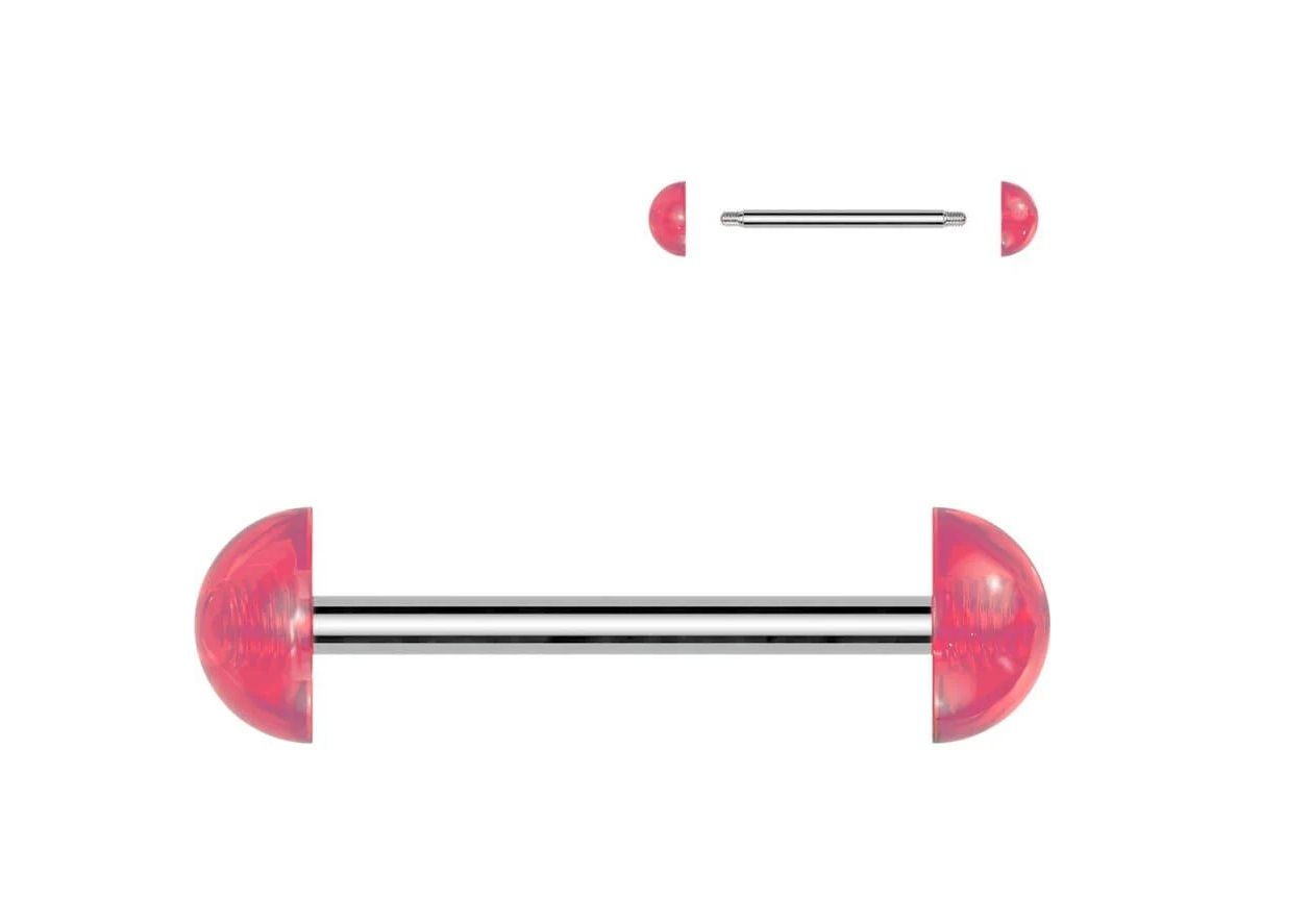 Piercing do jazyku činka s akrylátovými půlkuličkami HWBA48 (růžová)
