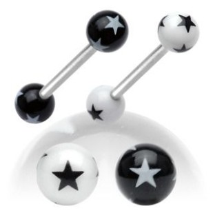 Piercing do jazyku s hvězdami, barva černá