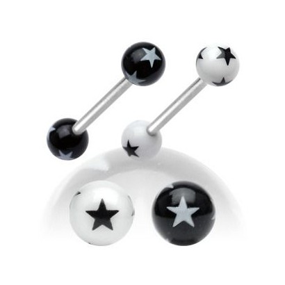 Piercing do jazyku s hvězdami, barva černá
