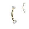 Luxusní zlacený piercing do obočí s Moissanity 2 x 0.11 ct, TITAN (1,2 x 10 mm)