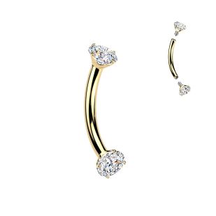 Luxusní zlacený piercing do obočí s Moissanity 2 x 0.11 ct, TITAN