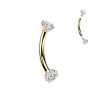 Luxusní zlacený piercing do obočí s Moissanity 2 x 0.11 ct, TITAN (1,2 x 8 mm)