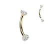 Luxusní zlacený piercing do obočí s Moissanity 2 x 0.11 ct, TITAN (1,2 x 10 mm)