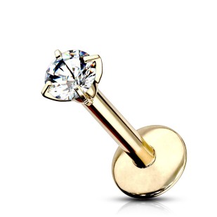Zlacený piercing do brady - labreta titan, 1,2 x 8 mm, kámen 2 mm