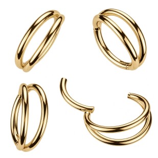 Dvojitý zlacený ocelový segment kruh - helix / cartilage / tragus piercing