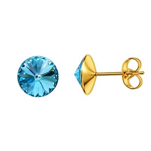 Zlacené ocelové náušnice Crystals from Swarovski® 6mm, AQUA