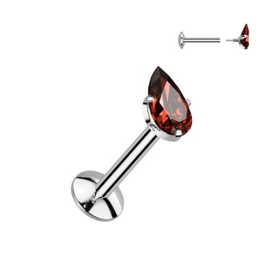 Piercing do brady labreta – kapka TITAN (1,2 x 8 mm - červená)