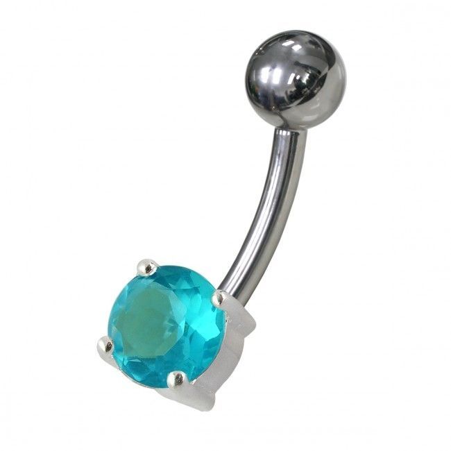 S4U Stříbrný piercing do pupíku - kulatý zirkon 6 mm (tyrkysová) - BP01146-Q