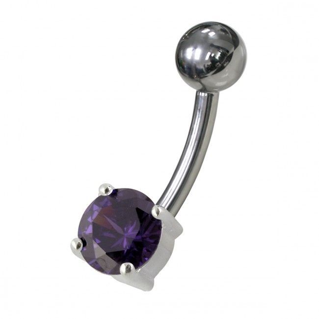 S4U Stříbrný piercing do pupíku - kulatý zirkon 6 mm (fialová) - BP01146-A