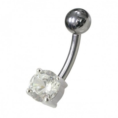 Stříbrný piercing do pupíku - kulatý zirkon 6 mm (čirá)