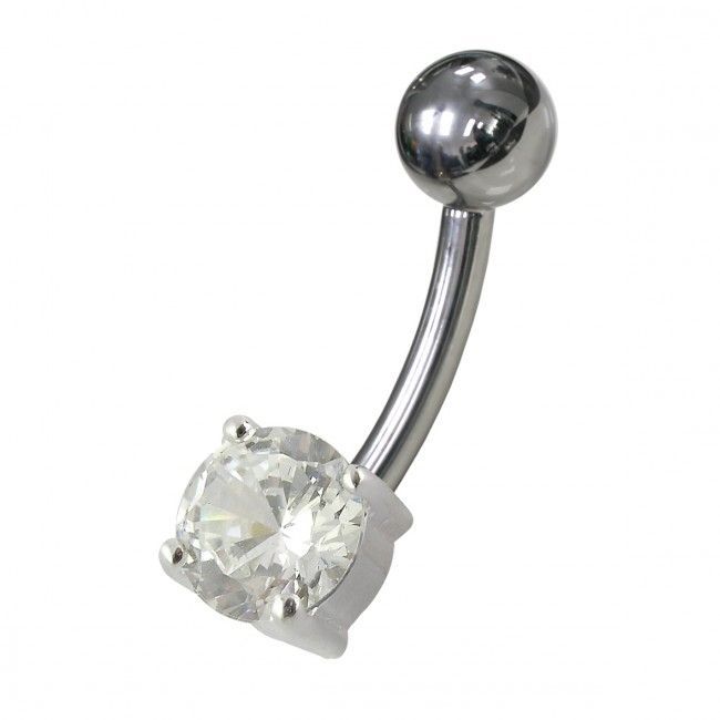 S4U Stříbrný piercing do pupíku - kulatý zirkon 6 mm (čirá) - BP01146-C