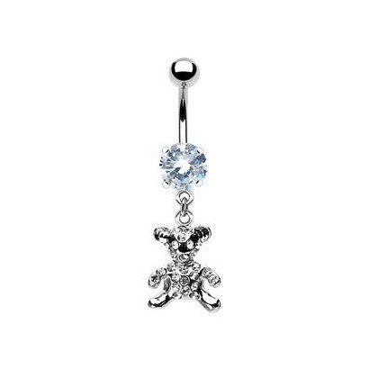 Piercing do pupíku - medvídek (čirá, 1,6 x 10 mm)