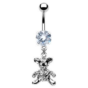 Piercing do pupíku - medvídek (čirá, 1,6 x 10 mm)