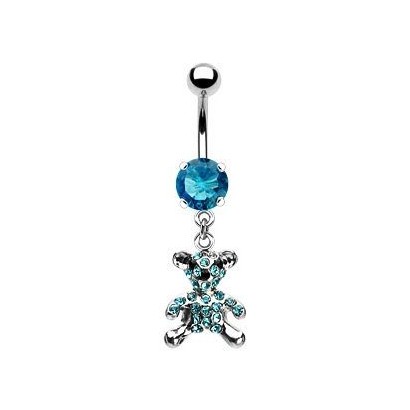 Piercing do pupíku - medvídek (tyrkysová, 1,6 x 16 mm)