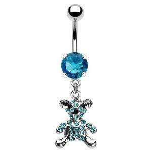 Piercing do pupíku - medvídek (tyrkysová, 1,6 x 16 mm)