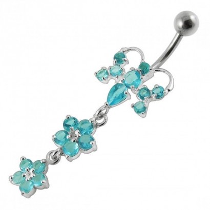 Stříbrný piercing do pupíku - motýlek (tyrkysová)
