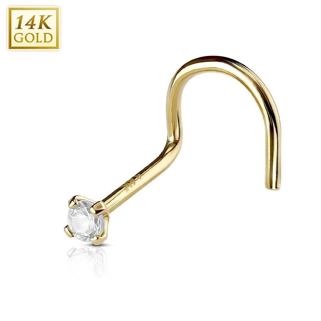 Levně Zlatý piercing do nosu, Au 585/1000 - kamínek 2 mm (čirá, 0,17 g)
