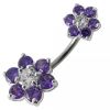 Stříbrný piercing do pupíku - kytičky (čirá)