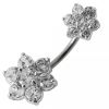 Stříbrný piercing do pupíku - kytičky (čirá)
