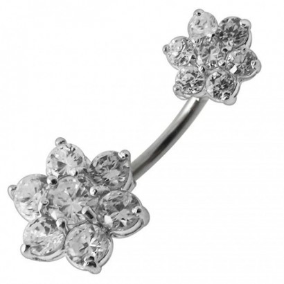 Stříbrný piercing do pupíku - kytičky (čirá)