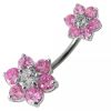 Stříbrný piercing do pupíku - kytičky (čirá)