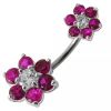 Stříbrný piercing do pupíku - kytičky (čirá)