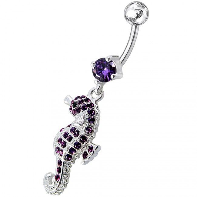 S4U Stříbrný piercing do pupíku - mořský koník (fialová) - BP01096-A