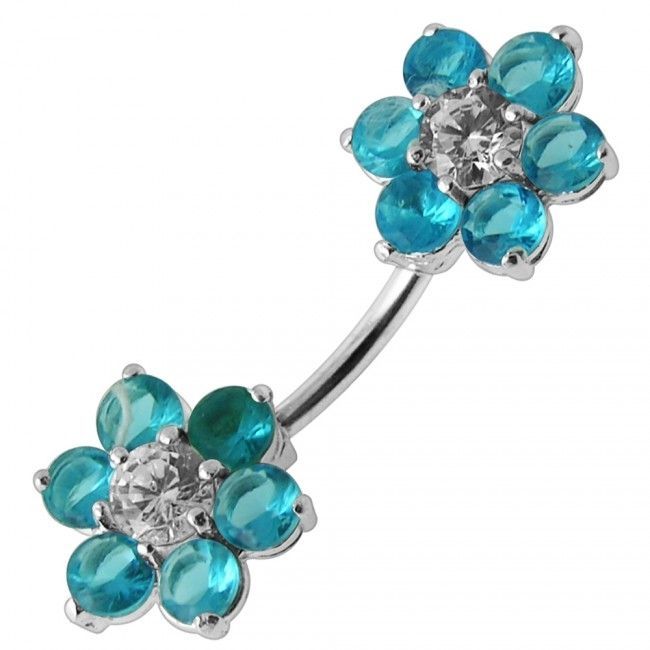 S4U Stříbrný piercing do pupíku - kytičky (tyrkysová) - BP01108-Q