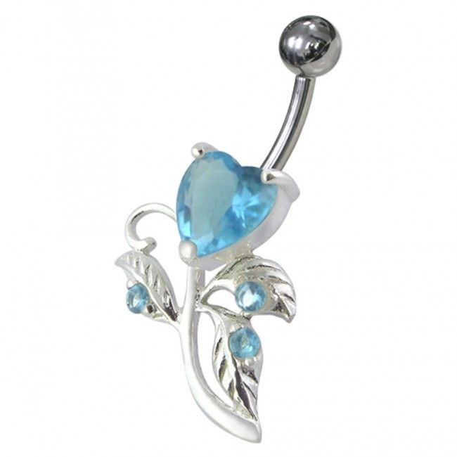 S4U Stříbrný piercing do pupíku - srdíčko (tyrkysová) - BP01186-Q