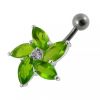 Stříbrný piercing do pupíku - kytička (tyrkysová)