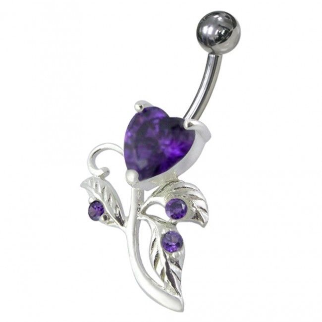 S4U Stříbrný piercing do pupíku - srdíčko (fialová) - BP01186-A
