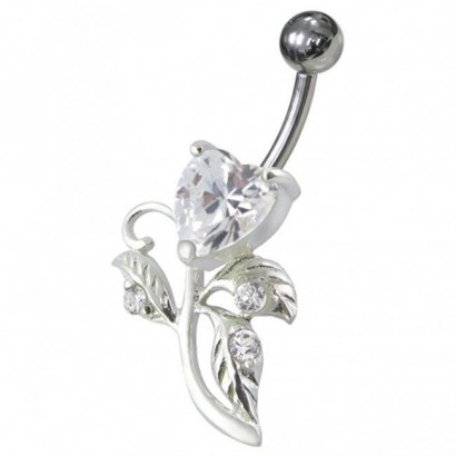 Stříbrný piercing do pupíku - srdíčko (čirá)