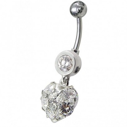 Stříbrný piercing do pupíku - srdíčko (čirá)