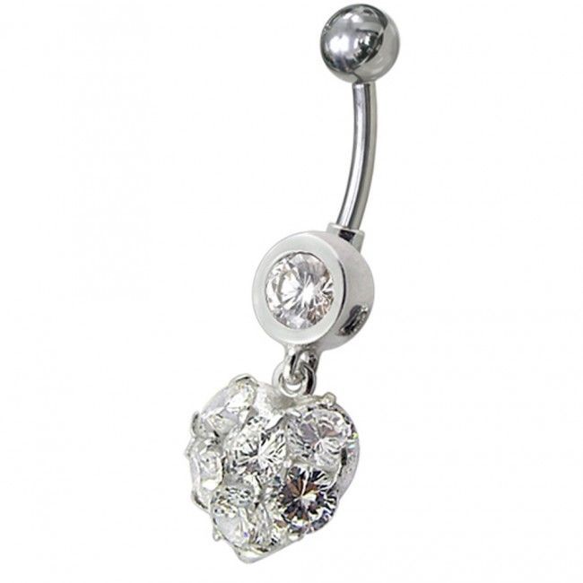 S4U Stříbrný piercing do pupíku - srdíčko (čirá) - BP01057-C