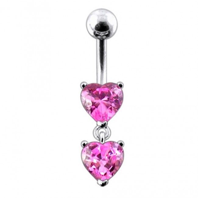 S4U Stříbrný piercing do pupíku - srdíčka (růžová) - BP01258-P
