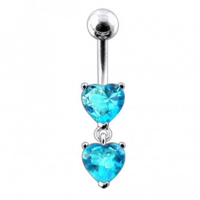 Stříbrný piercing do pupíku - srdíčka (tyrkysová)