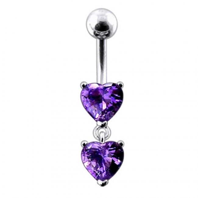 S4U Stříbrný piercing do pupíku - srdíčka (fialová) - BP01258-A