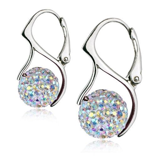 Stříbrné náušnice kuličky s krystaly Crystals from Swarovski, Crystal AB