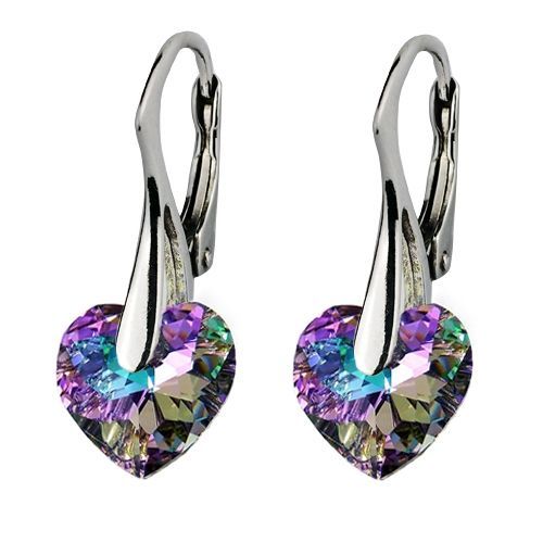 Stříbrné náušnice srdíčka s krystaly Crystals from Swarovski, Vitrail Light