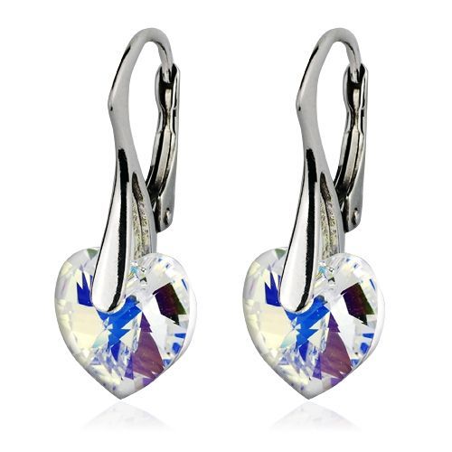 Levně Stříbrné náušnice srdíčka s krystaly Crystals from Swarovski, Crystal AB