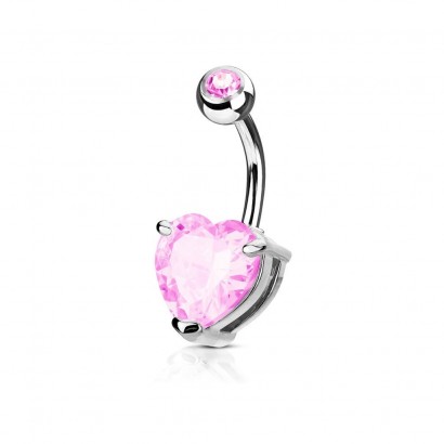 Piercing do pupíku srdce, růžový kámen 10 mm