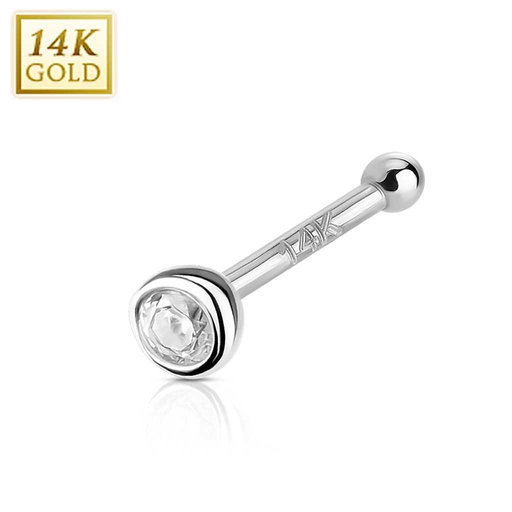Levně Zlatý piercing do nosu - 2 mm zirkon, Au 585/1000