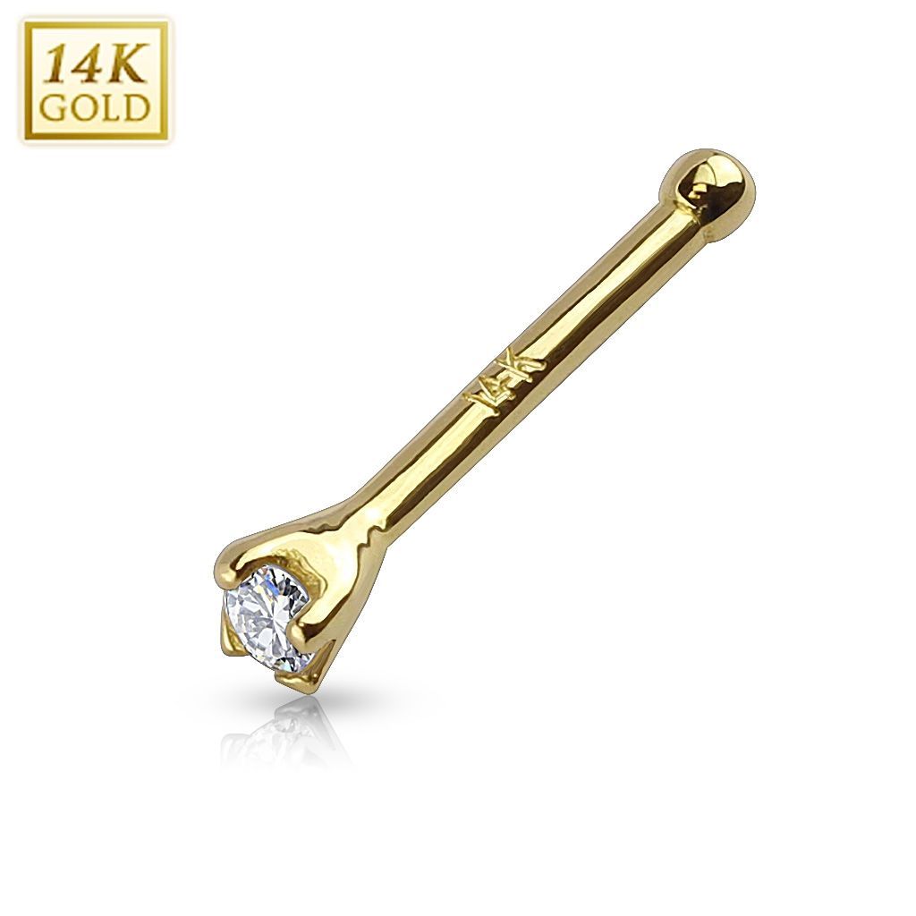 Levně Zlatý piercing do nosu - čirý zirkon 1,5 mm, Au 585/1000