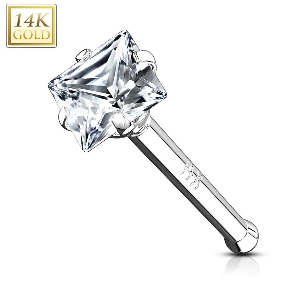 Levně Zlatý piercing do nosu - čtvercový zirkon, Au 585/1000 - ZL01024-WG