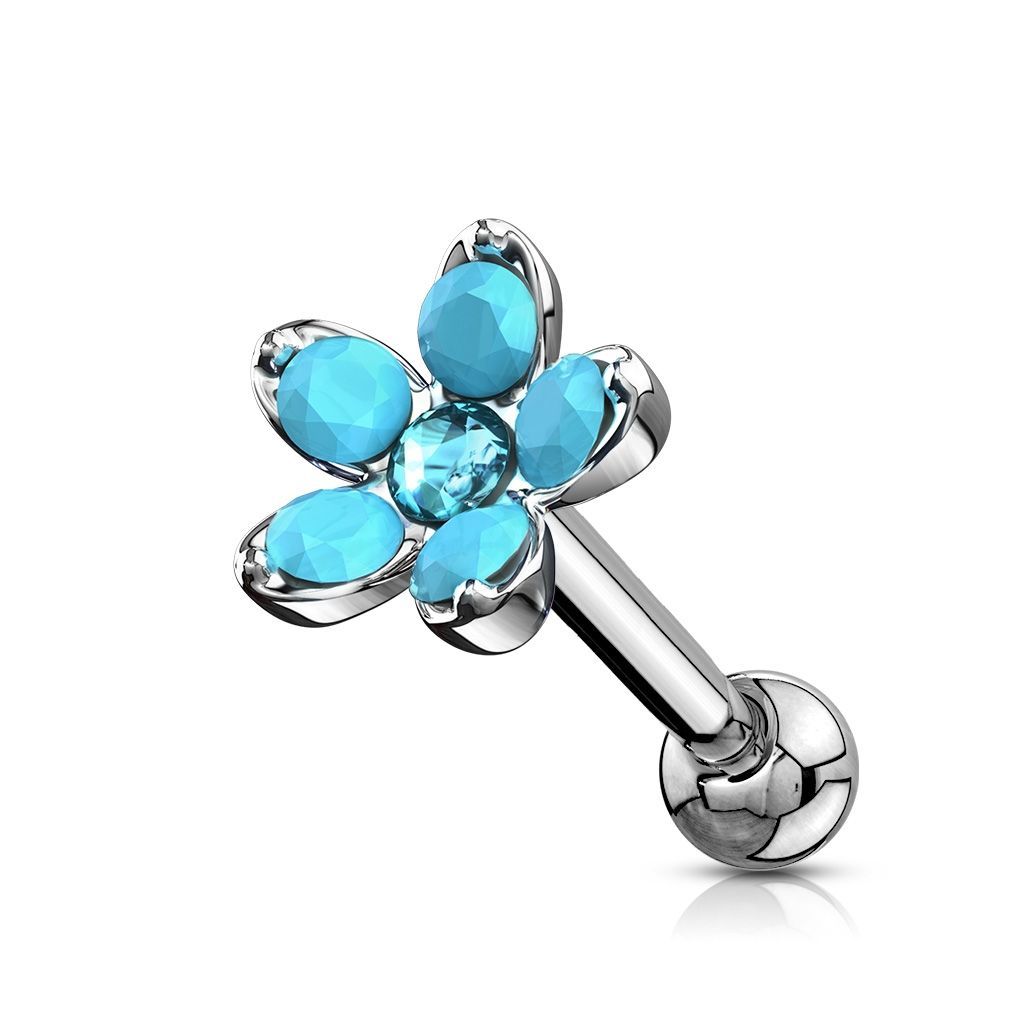 Levně Cartilage piercing do ucha kytička s tyrkysy