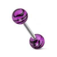 Levně Piercing do jazyka - zebrovaný (fialová) - PJ01158-A