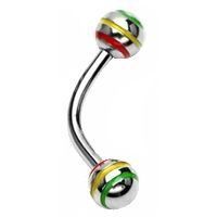 Levně Piercing do obočí s proužky (červená/žlutá/zelená) - OB01130-AB